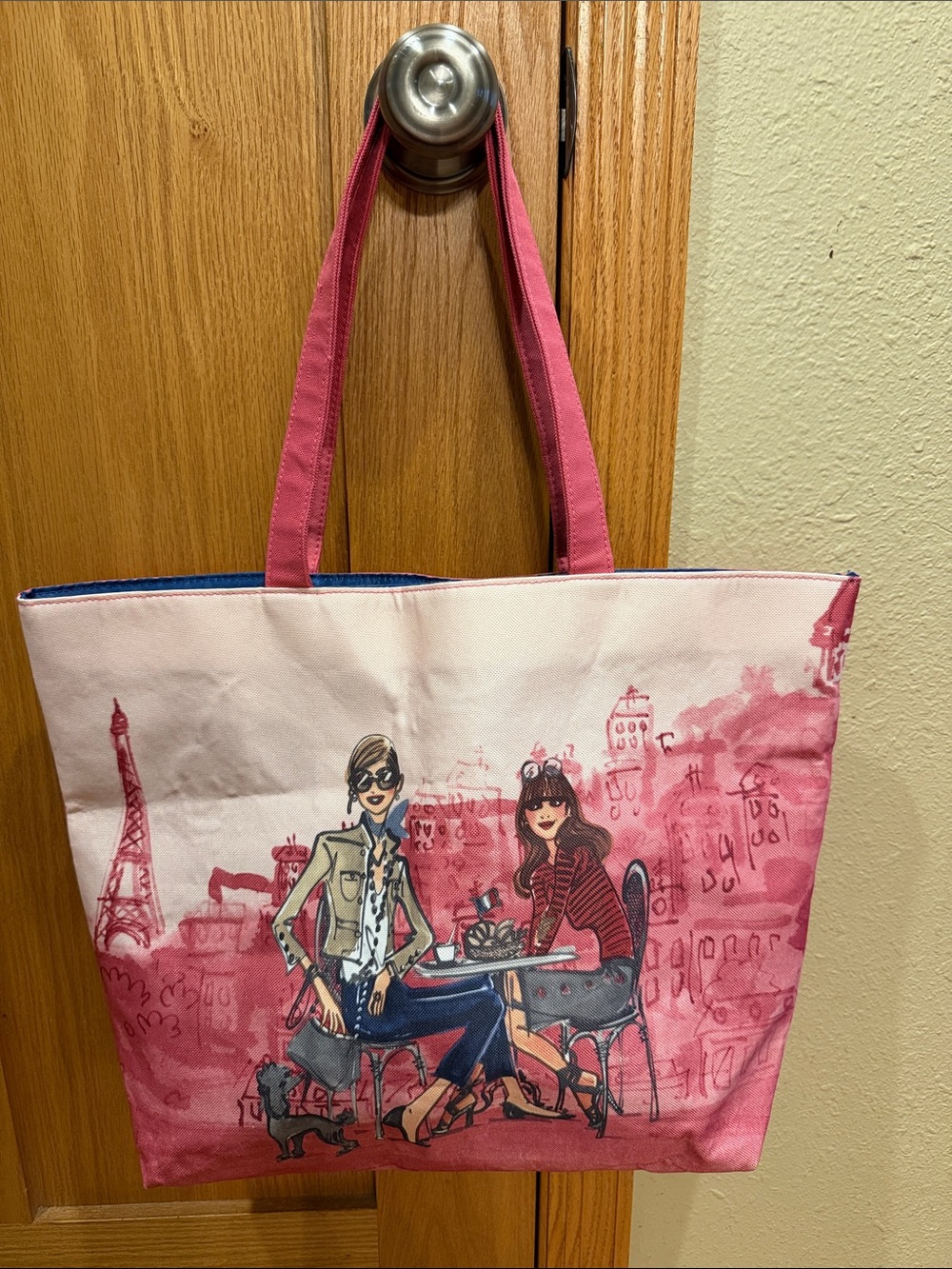 Lancome Pink Illustrated Paris Café Canvas Tote